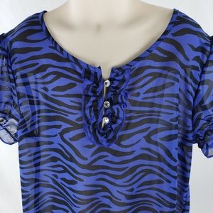 Girls Blouse Sheer Top Animal Print CrystalButtons